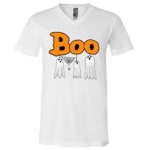 Boo Hanging Ghost Cute Funny Halloween Party V-Neck T-Shirt