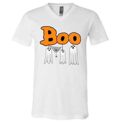 Boo Hanging Ghost Cute Funny Halloween Party V-Neck T-Shirt