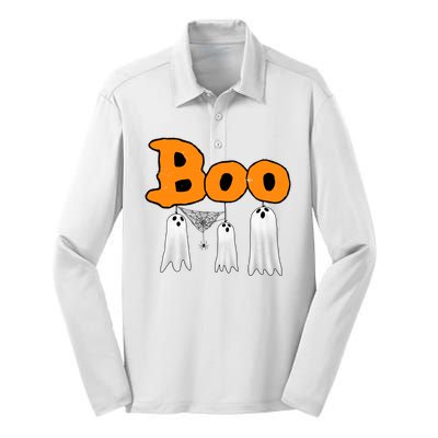 Boo Hanging Ghost Cute Funny Halloween Party Silk Touch Performance Long Sleeve Polo