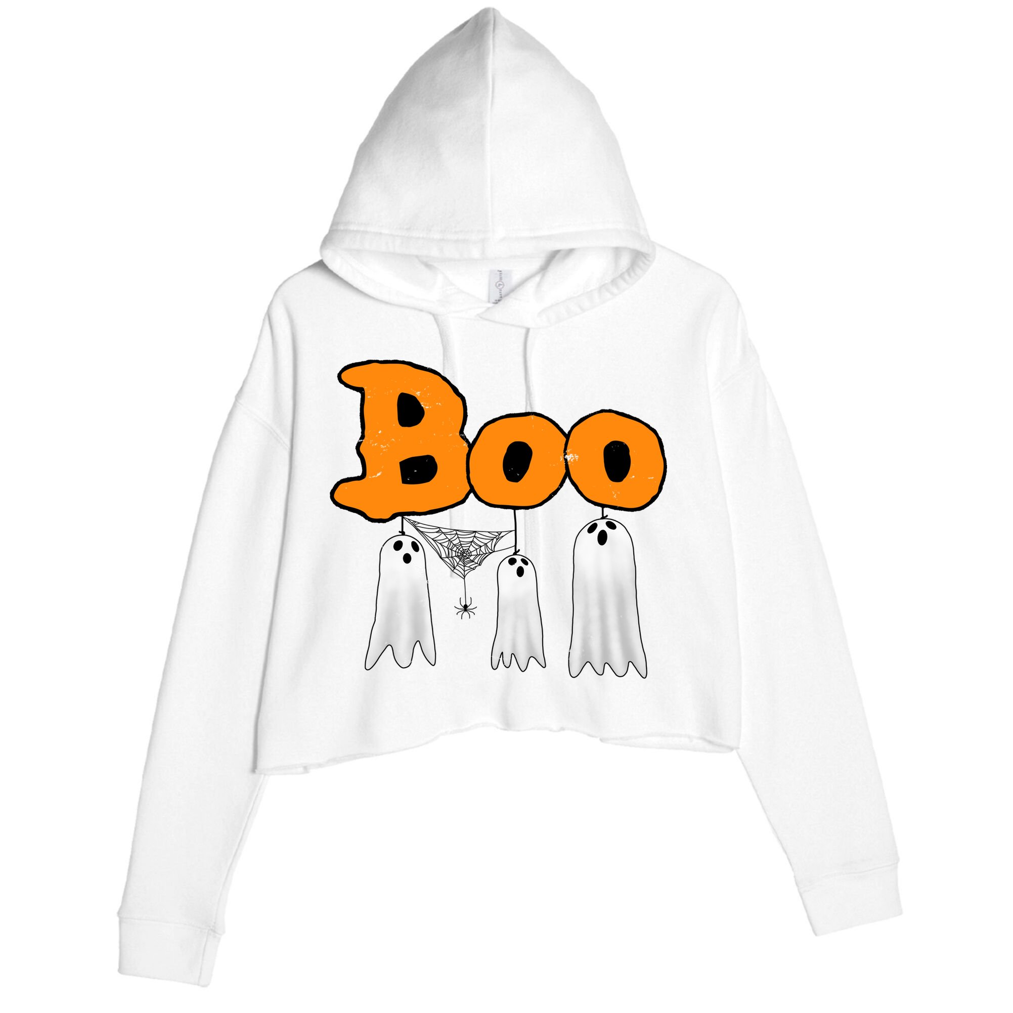 Boo Hanging Ghost Cute Funny Halloween Party Crop Fleece Hoodie