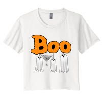 Boo Hanging Ghost Cute Funny Halloween Party Women's Crop Top Tee
