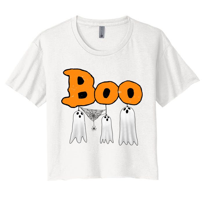 Boo Hanging Ghost Cute Funny Halloween Party Women's Crop Top Tee