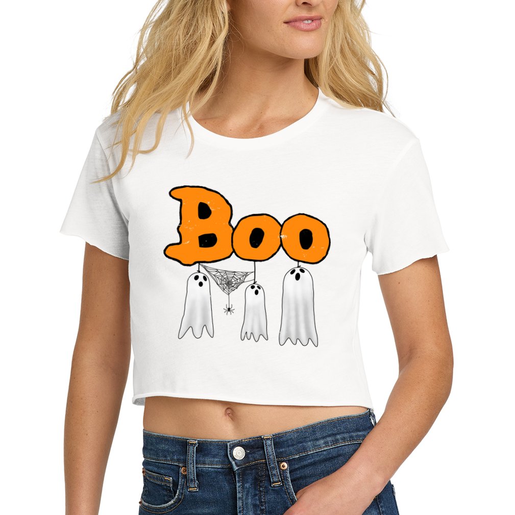 Boo Hanging Ghost Cute Funny Halloween Party Women's Crop Top Tee