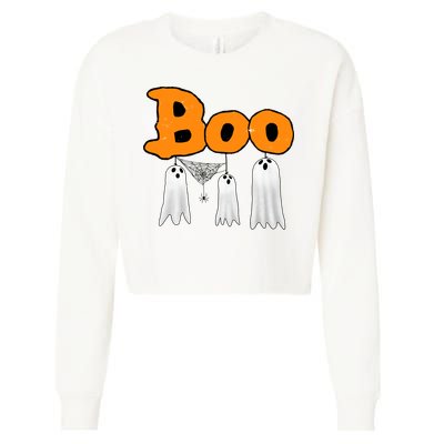 Boo Hanging Ghost Cute Funny Halloween Party Cropped Pullover Crew