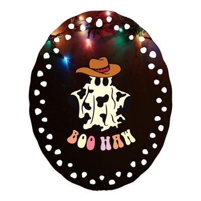 Boo Haw Ghost Western Cowboy Cowgirl Funny Halloween Spooky Ceramic Oval Ornament