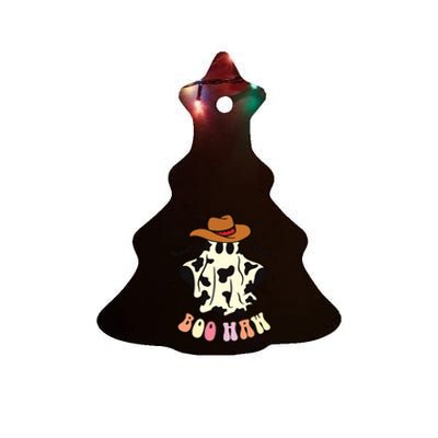 Boo Haw Ghost Western Cowboy Cowgirl Funny Halloween Spooky Ceramic Tree Ornament