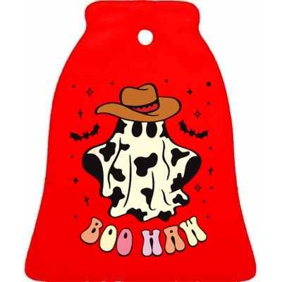 Boo Haw Ghost Western Cowboy Cowgirl Funny Halloween Spooky Ceramic Bell Ornament