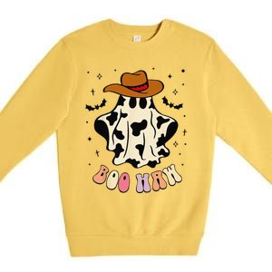 Boo Haw Ghost Western Cowboy Cowgirl Funny Halloween Spooky Premium Crewneck Sweatshirt