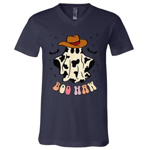 Boo Haw Ghost Western Cowboy Cowgirl Funny Halloween Spooky V-Neck T-Shirt