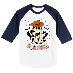 Boo Haw Ghost Western Cowboy Cowgirl Funny Halloween Spooky Baseball Sleeve Shirt