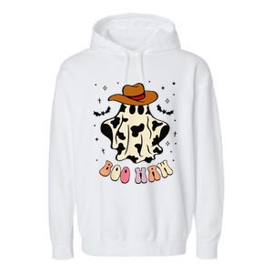 Boo Haw Ghost Western Cowboy Cowgirl Funny Halloween Spooky Garment-Dyed Fleece Hoodie