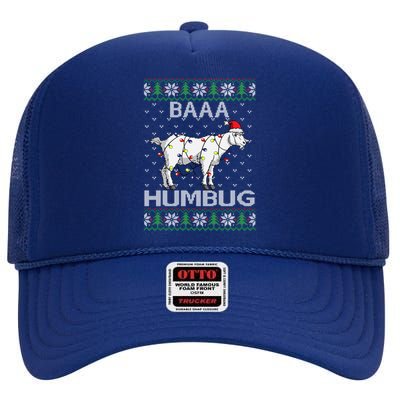 Baaa Humbug Goat Santa Hat Christmas Lights Ugly Sweater Gift High Crown Mesh Back Trucker Hat