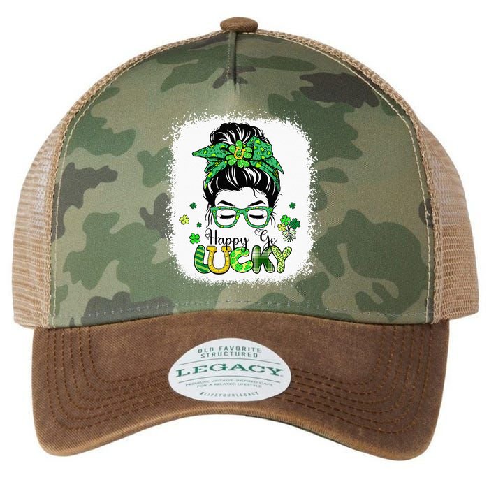 Bleached Happy Go Lucky Messy Bun St Patricks Day Legacy Tie Dye Trucker Hat