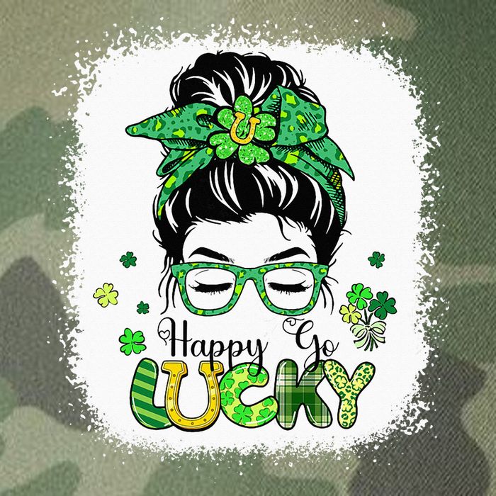 Bleached Happy Go Lucky Messy Bun St Patricks Day Legacy Tie Dye Trucker Hat
