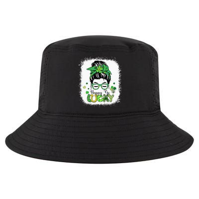 Bleached Happy Go Lucky Messy Bun St Patricks Day Cool Comfort Performance Bucket Hat