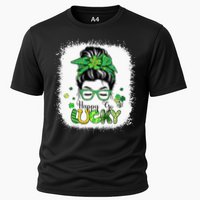 Bleached Happy Go Lucky Messy Bun St Patricks Day Performance Shirt