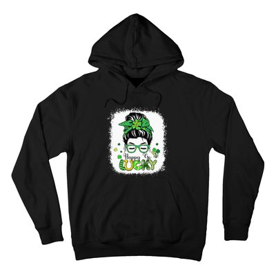 Bleached Happy Go Lucky Messy Bun St Patricks Day Hoodie