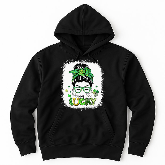 Bleached Happy Go Lucky Messy Bun St Patricks Day Hoodie