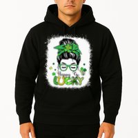Bleached Happy Go Lucky Messy Bun St Patricks Day Hoodie