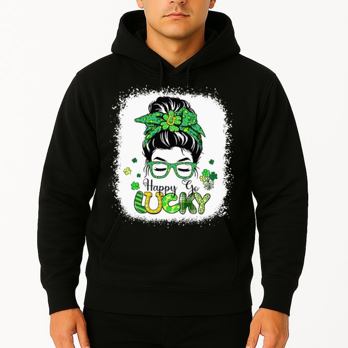Bleached Happy Go Lucky Messy Bun St Patricks Day Hoodie