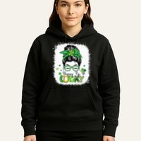 Bleached Happy Go Lucky Messy Bun St Patricks Day Hoodie