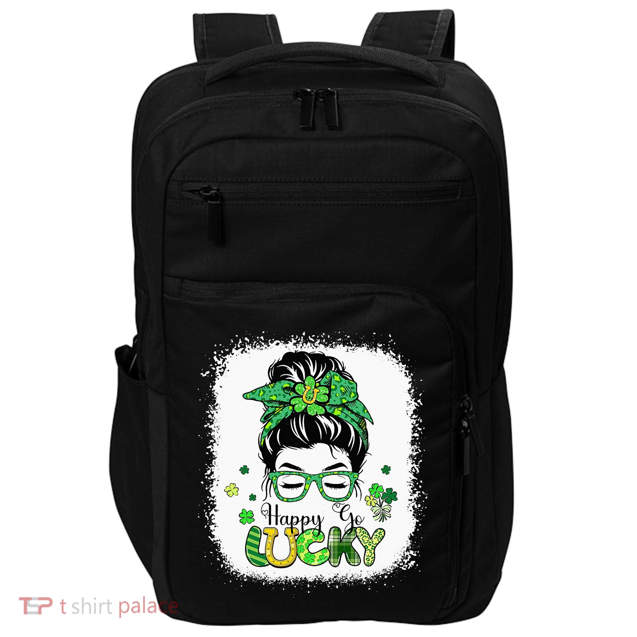 Bleached Happy Go Lucky Messy Bun St Patricks Day Impact Tech Backpack