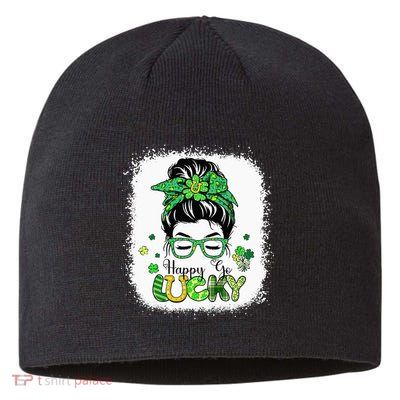 Bleached Happy Go Lucky Messy Bun St Patricks Day Sustainable Beanie