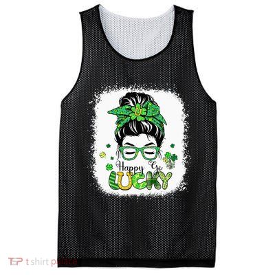 Bleached Happy Go Lucky Messy Bun St Patricks Day Mesh Reversible Basketball Jersey Tank