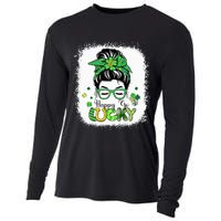 Bleached Happy Go Lucky Messy Bun St Patricks Day Cooling Performance Long Sleeve Crew