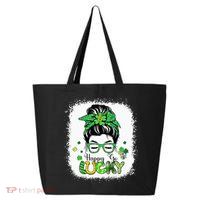 Bleached Happy Go Lucky Messy Bun St Patricks Day 25L Jumbo Tote