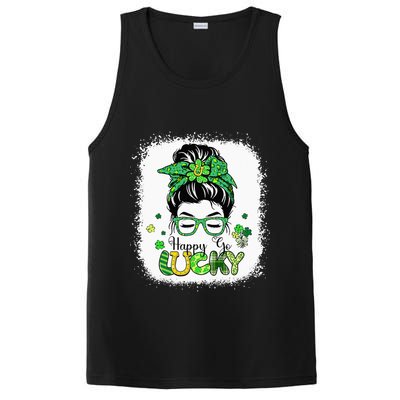 Bleached Happy Go Lucky Messy Bun St Patricks Day PosiCharge Competitor Tank