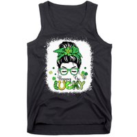 Bleached Happy Go Lucky Messy Bun St Patricks Day Tank Top