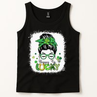 Bleached Happy Go Lucky Messy Bun St Patricks Day Tank Top