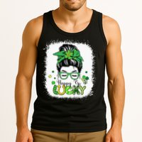 Bleached Happy Go Lucky Messy Bun St Patricks Day Tank Top