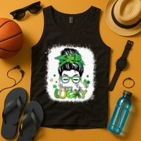 Bleached Happy Go Lucky Messy Bun St Patricks Day Tank Top