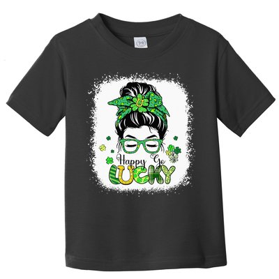 Bleached Happy Go Lucky Messy Bun St Patricks Day Toddler T-Shirt