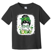 Bleached Happy Go Lucky Messy Bun St Patricks Day Toddler T-Shirt