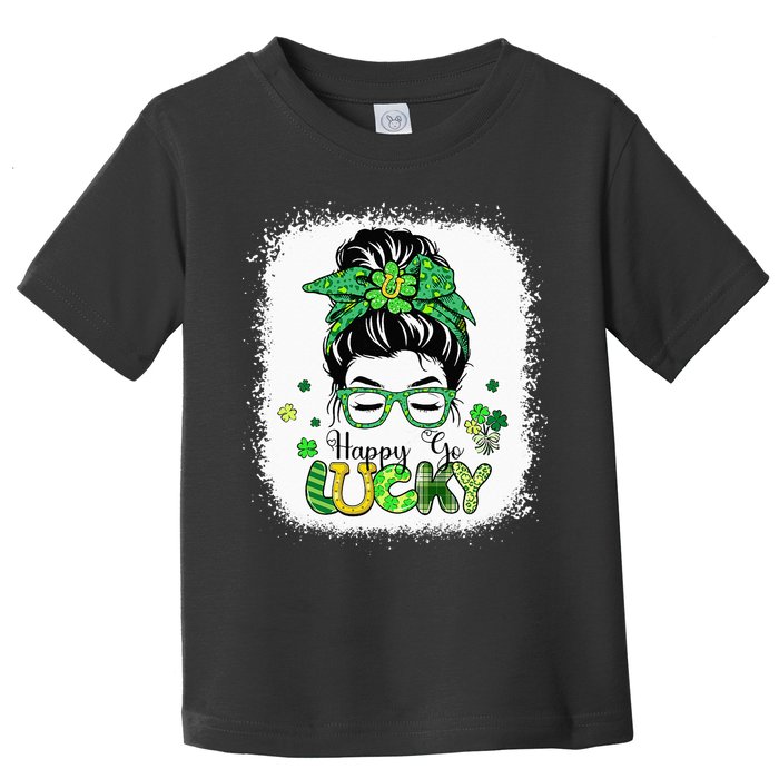Bleached Happy Go Lucky Messy Bun St Patricks Day Toddler T-Shirt