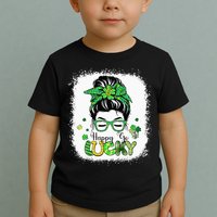 Bleached Happy Go Lucky Messy Bun St Patricks Day Toddler T-Shirt
