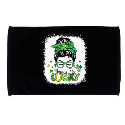 Bleached Happy Go Lucky Messy Bun St Patricks Day Microfiber Hand Towel