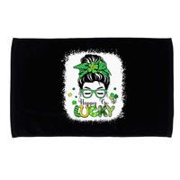 Bleached Happy Go Lucky Messy Bun St Patricks Day Microfiber Hand Towel