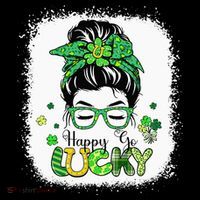 Bleached Happy Go Lucky Messy Bun St Patricks Day Short Acrylic Beanie