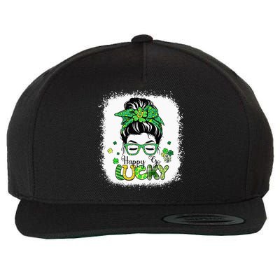Bleached Happy Go Lucky Messy Bun St Patricks Day Wool Snapback Cap