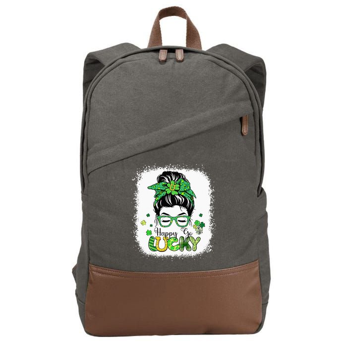 Bleached Happy Go Lucky Messy Bun St Patricks Day Cotton Canvas Backpack
