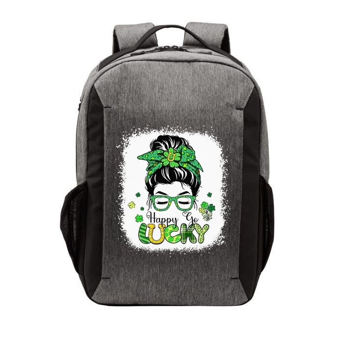 Bleached Happy Go Lucky Messy Bun St Patricks Day Vector Backpack