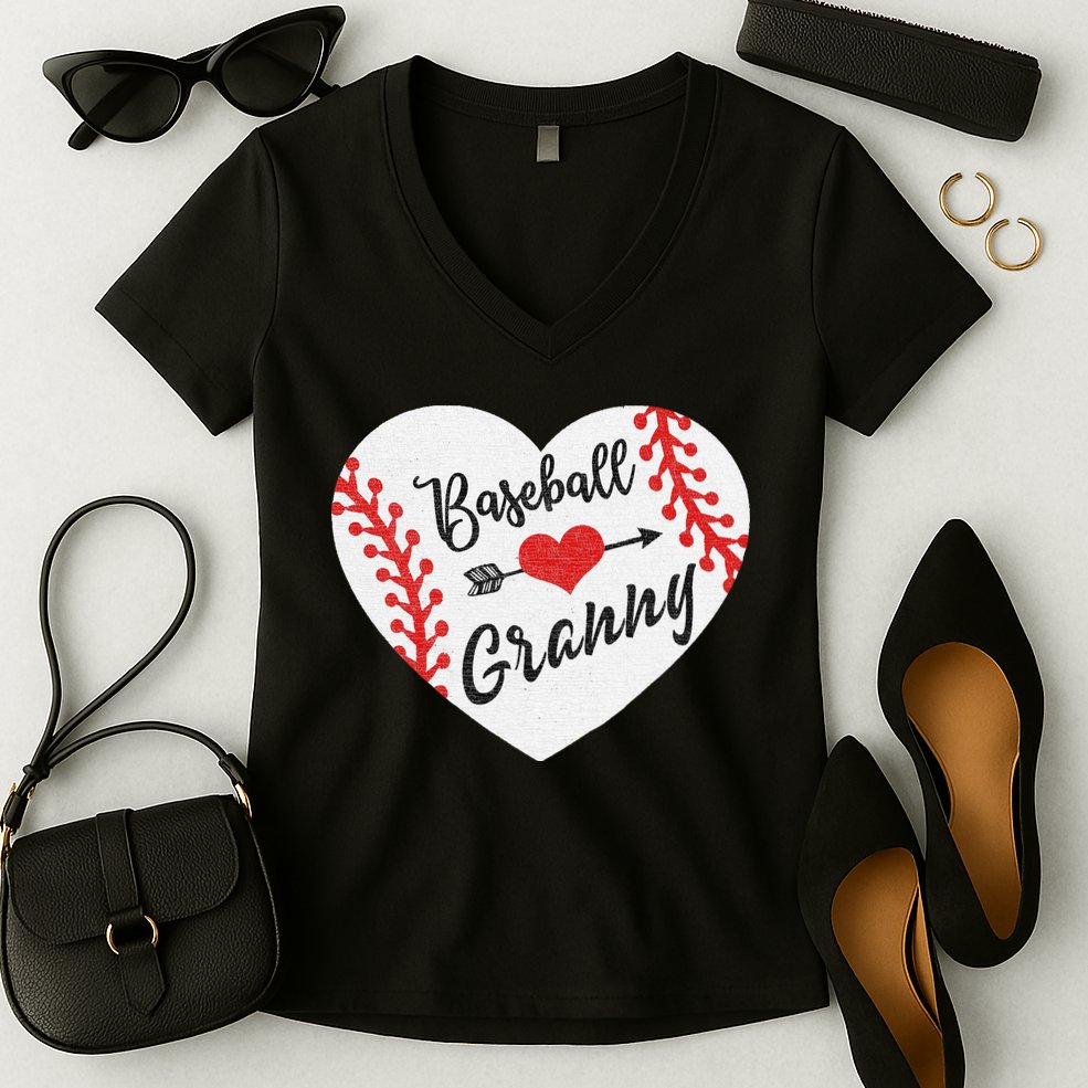 Baseball Heart Granny Grandma Mother's Day Gift Women's V-Neck T-Shirt