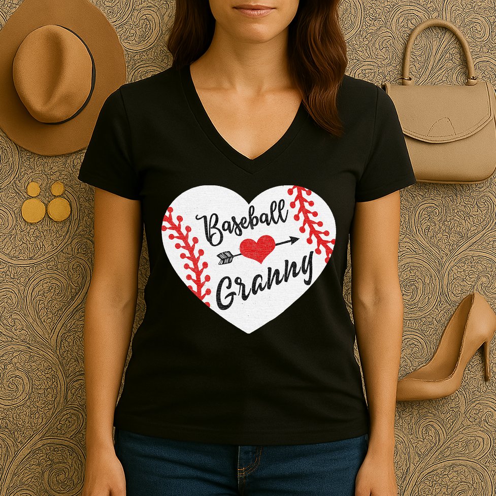 Baseball Heart Granny Grandma Mother's Day Gift Women's V-Neck T-Shirt
