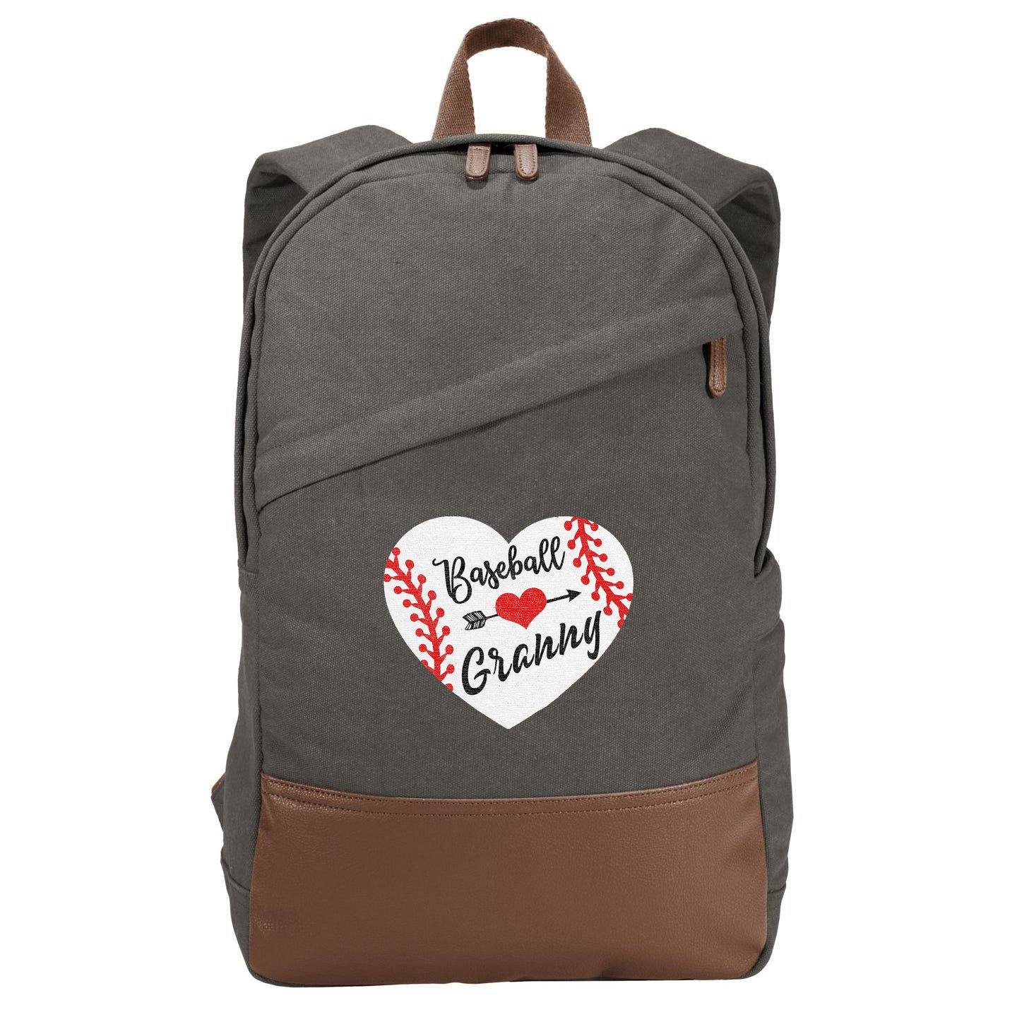 Baseball Heart Granny Grandma Mother's Day Gift Cotton Canvas Backpack