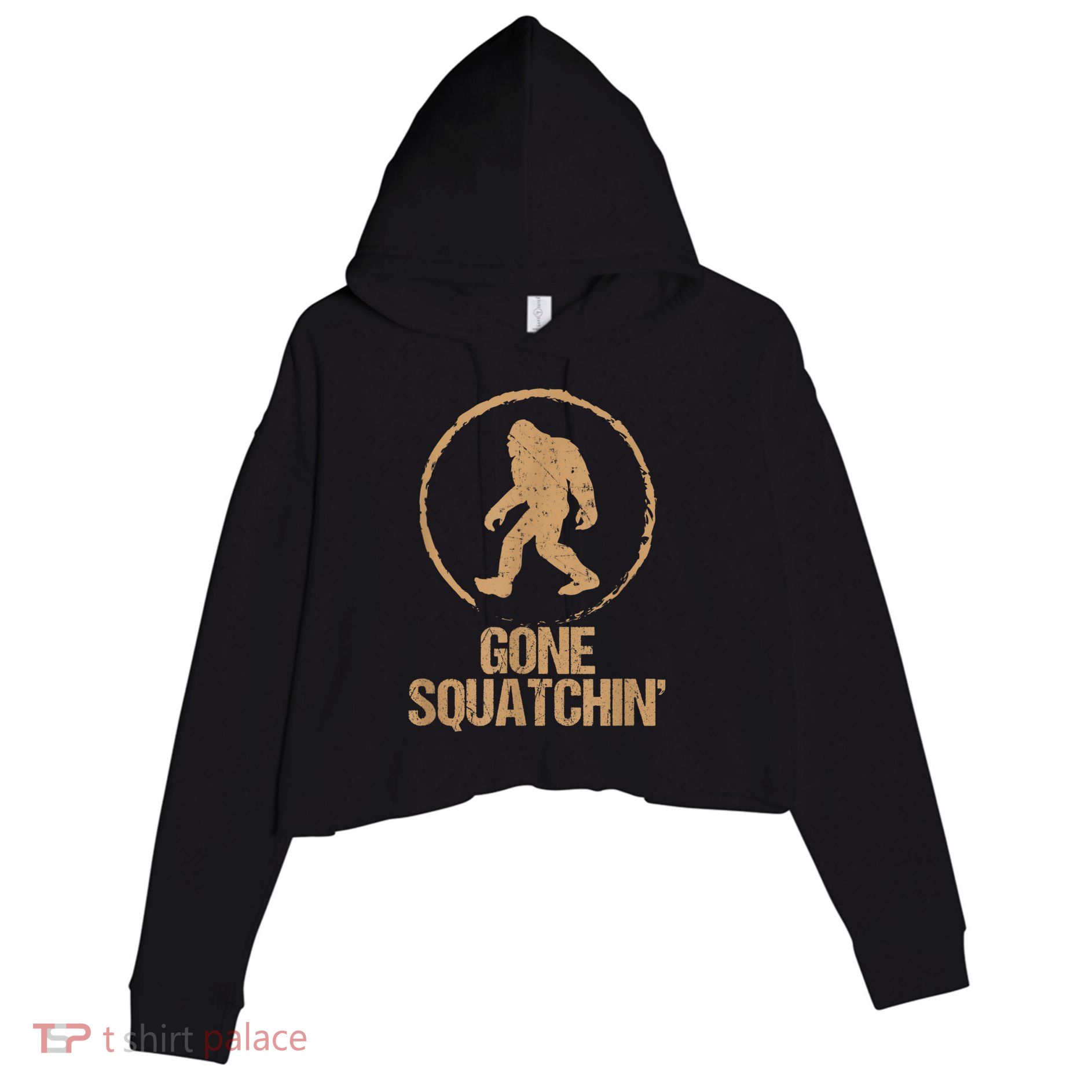 Bigfoot Hunter Gone Squatching Sasquatch Crop Fleece Hoodie