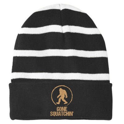 Bigfoot Hunter Gone Squatching Sasquatch Striped Beanie with Solid Band